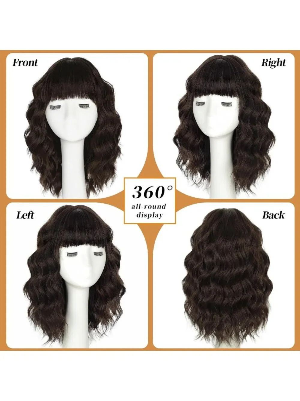 Women's Dark Brown 14 Inch Heat Resistant Synthetic Fiber Shoulder Length Wigs